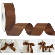 Brown Satin Ribbon 1.5" x 50 Yds, Double-Faced, for Gift Wrapping, DIY, Christmas, Wedding, Bows & Bouquets