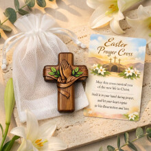 Bible Study Prayer Tool, Small Wooden Cross for Desk & Prayer Room, Christian Devotional Accessory with Praying Hands