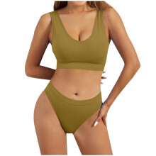 Women's Yellow Lingerie Set: Shockproof U-Back Tank Top & Matching Bottoms for Fitness, Lounge – Compatible with Sports Activewear