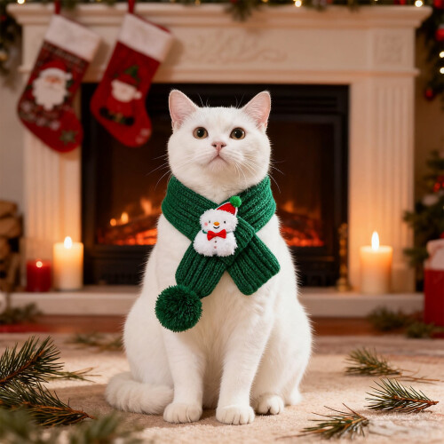 Écharpe de Noël tricotée pour animaux de compagnie verte L