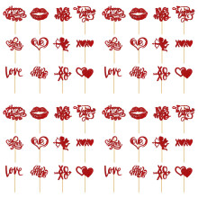 48PCS Valentine's Day Cupcake Toppers – Glitter Love Heart Decorations for Birthday, Wedding, Engagement, Bridal & Party Cakes