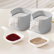 7PCS Spice Dish Set with Rack, 3 oz Dipping Bowls Soy Sauce Dishes for Condiment Sushi Ketchup BBQ Party, White
