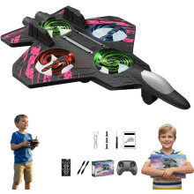 Jato de brinquedo Skyriders RC com giros de 360 e luzes LED.