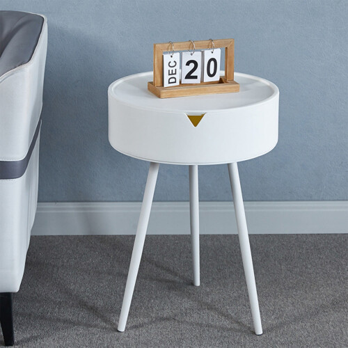 Wireless Charging Bedside Table White Triangular