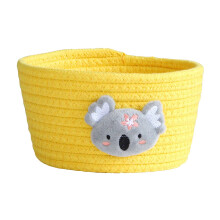Small Woven Basket Cute Rope Cotton Woven Storage Cat Toy Baskets Nursery with Handles for Bedroom Oval Candy Color Design