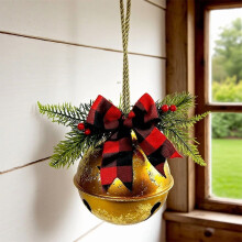 Vintage gigantische kerstklokken voor buiten met strik – Metalen feestornamenten voor veranda, tuin, erf en open haard – Geschikt voor de
