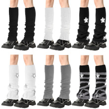 6 paar geribbelde winterbeenwarmers voor dames, beenwarmers met sterrenpatroon, gebreide kniekousen, zachte, elastische lange laarssokken