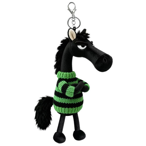 Μπρελόκ Aloof Black Horse, βελούδινο μπρελόκ με πράσινο ριγέ πουλόβερ 8" – Γούρι τσάντας 1