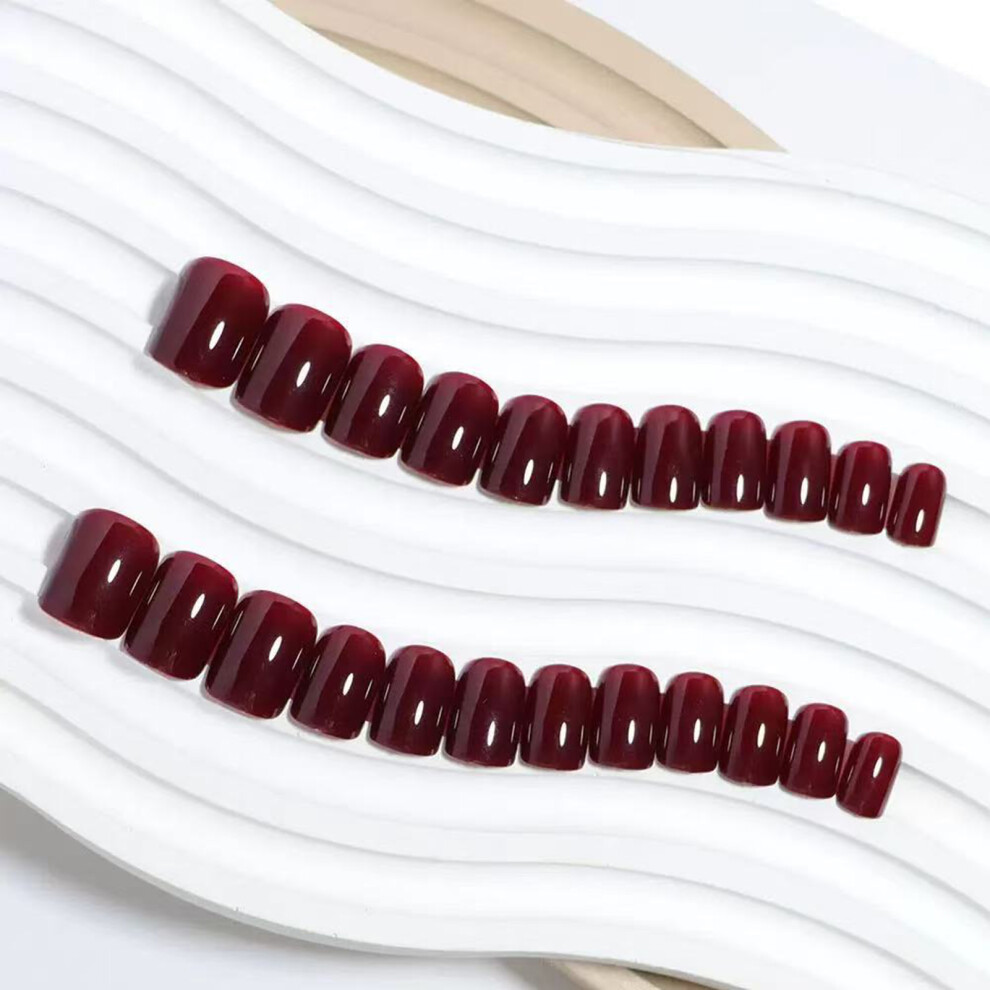 Penghui-Toys Burgundy 24Pcs Square Fake Nails Waterproof Party