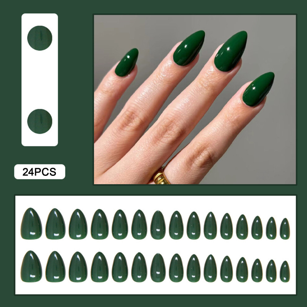 Reach-Tools Dark Green Almond Fake Nails For Girls (50 Char)