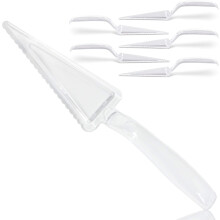 6-Pack 10" Clear Plastic Pie Server, Heavy-Duty Disposable Cake Server & Cutter, Compatible with Standard Platters