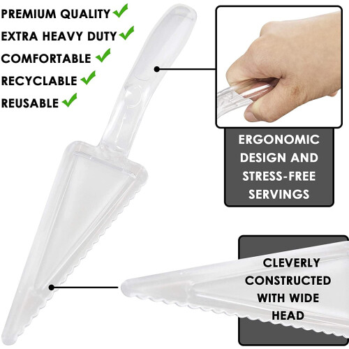6-Pack 10" Clear Plastic Pie Server, Heavy-Duty Disposable Cake Server & Cutter, Compatible with Standard Platters 2
