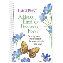 Large Print Address & Password Book, Spiral Bound, 96 Pages, 7.25" x 5", Easy to Read