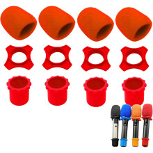 4-Pc Black Wireless Mic Protection Kit: Shakeproof Silicone Ring, Rod Sleeve, Windscreen Foam Cover – Compatible with KTV Mics