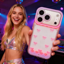 LED Bowknot Phone Case with Built-in Light, Compatible with iPhone X/11/12/13/14/15/16/17, Flash Protective Cover for Parties & Daily Use