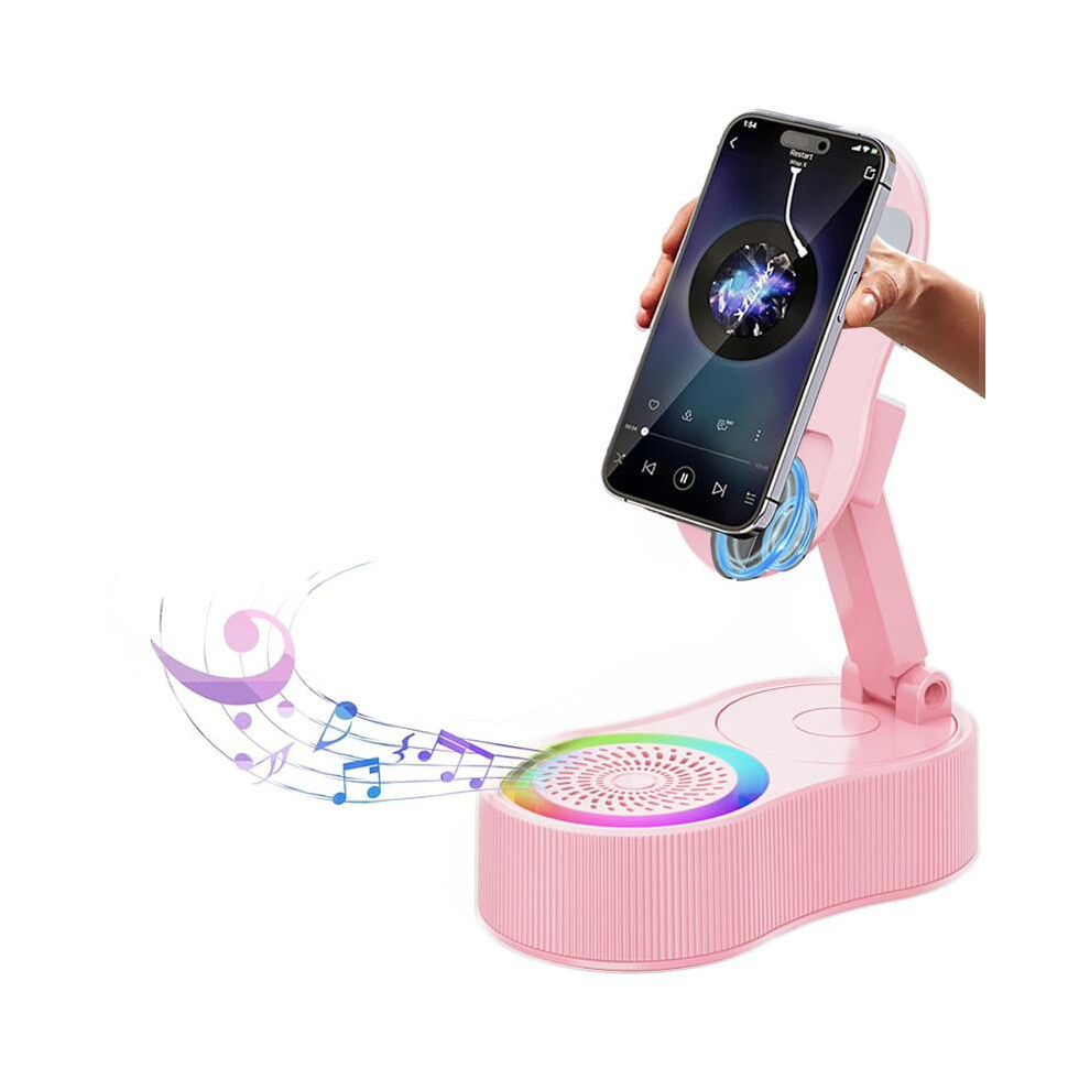 Wireless Induction Bluetooth Speaker 5-In-1 W/ Phone Holder, Emergency Power (3000Mah), Ambient 300 Foldable, Tablet/Iphone/Android Light 9152228476073