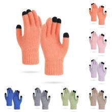 Unisex strikkede termohandsker med fem fingre og fleecefor