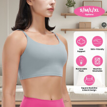 Reggiseno sportivo da donna imbottito con spalline e scollo quadrato, 1 o 3 pezzi