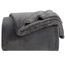 Superblødt fleece-tæppe i mørkegrå, letvægtsmikrofiber, hyggeligt tæppe til seng, sofa, rejse, kontor, grå