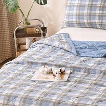Couvre-lit d'été lavé – Couvre-lit léger en coton gaufré pour dortoirs, lits d'appoint et chambres climatisées – Bleu, compatible avec