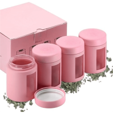 Lugttæt opbevaringskrukke (115 g, mat pink) – lufttæt UV-glas til krydderurter, krydderier, kaffe og te – sæt med 4