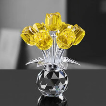 Buquê de rosas de cristal em vidro transparente de 4,3 polegadas, amarelo.