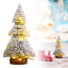 Lot de 4 mini sapins de Noël en forme de goupillon, sapins de village floqués pour décoration des fêtes d'hiver (sans guirlande lumineuse)