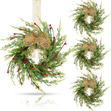 Artificial Cedar Pine Christmas Wreath with Red Berries 9