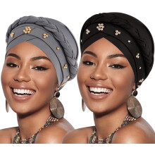 2 buc femei africane turban capace pre-legate răsucite turbane pentru femei eșarfă pentru femei păr înfășoară acoperi Beanie