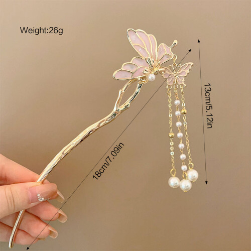 (Pink) Vintage Schmetterlings-Haarstecker mit Quaste