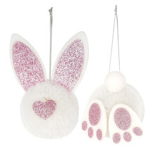 2er-Pack Oster-Glitzerhasen-Hängedekorationen, Plüsch-Hasenohren-Ornamente für den Weihnachtsbaum, Frühlings-Bastelarbeiten, Gastgeschenke,