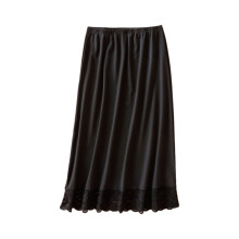 Women Lace Trim Half Slip Long Underskirt Elastic Waist Color Petticoat Basic A Line Half Skirt for Under Dresses