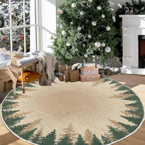 Teppich mit Weihnachtsbaummuster, Khaki, 160 x 160 cm