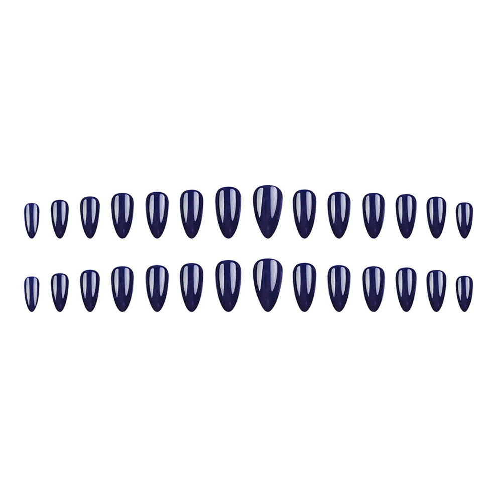 Penghui-Toys Blue 28Pcs Almond Fake Nails, Deep
