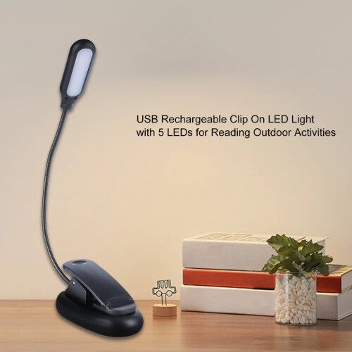 Lampe de bureau LED à pince, rechargeable par USB, 5 LED, 3 modes de couleur 2