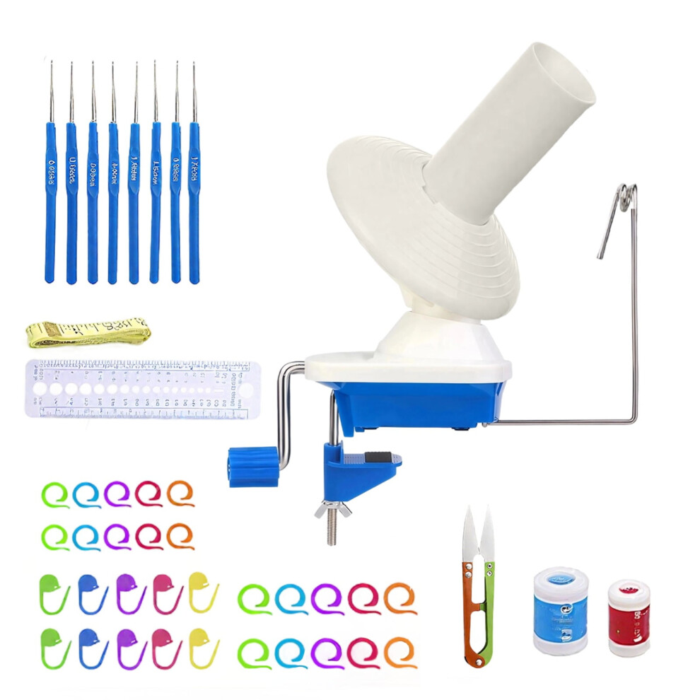Manual Yarn Winder With Guide, Scissors, Ruler, Tape Measure, Crochet Hooks & Accessories Â Compact & Efficient 9071309036350