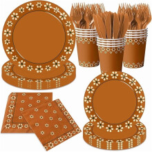 Mexican Terracotta Paper Plates & Cups – Cielito Lindo Party Decor, 24-Piece Set, Compatible with Mexican Theme Parties