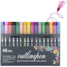 Quick-Dry Dual-Line Contour Pen Set — Dreamy Sparkle Metallic Outline Pens for Drawing, Double Line Art Coloring & DIY Crafts (48 Colors)