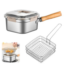 Steel Fryer,Deep Fryer Pot Steel Frying Pan with Basket Portable Deep Frying Square and Handle Pan with