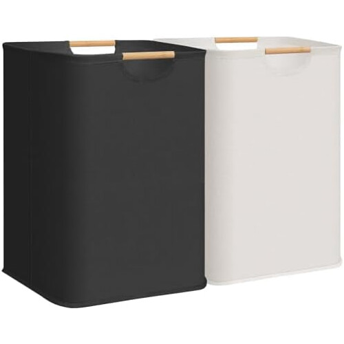 Cesto de roupa dobrável com alças de bambu (pacote com 2)
