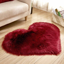 Fluffy Heart-Shaped Faux Sheepskin Rug, Burgundy, 11.8"x15.7", Coquette & Valentine's Decor