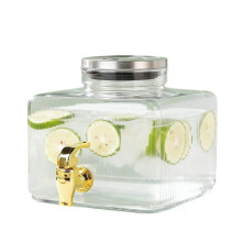 Drink Dispenser Clear Glass Rustproof Metal Lid 2.5 Gallon