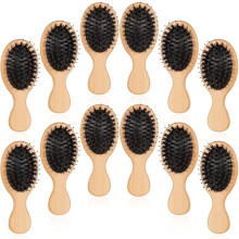 12 Pcs Mini Boar Bristle Hair Brushes – Wooden Paddle, Travel & DIY Gift, Compatible with All Hair Types