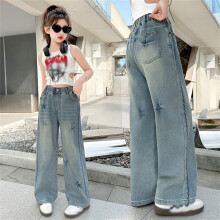 Girl Pants,Jeans Girls Straight Leg Wide Leg Denim Trousers Comfortable for Everyday Wear,School Kids Clothes,Z09 Blue,3-4 Years