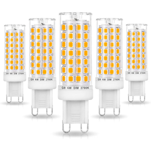 Λαμπτήρες G9LED με δυνατότητα ρύθμισης έντασης 6W2700K600LM, συσκευασία των 5