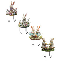 4 stuks paashaas-ei tuinstekers, acryl 2D konijn decoratie, geschikt voor buiten-/lentefestivals en huisfeesten