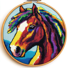 DIY Punch Needle Kit for Beginners: Native Indian Horse Pattern, Includes Hoop & Printed Design, 20x20cm – Compatible with Punch Needle Tools