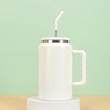 1,5 l isolerad vattenflaska i rostfritt stål med vitt handtag, sugrör och läckagesäker design – kompatibel med utomhusbruk, resor, bilkörning
