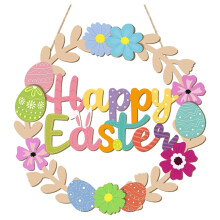Cartello decorativo di Pasqua, ghirlanda di uova di coniglio in legno per porta d'ingresso, veranda, finestra, parete, decorazione primaverile verde