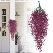 Keinotekoinen violetti wisteria-roikkuva kukka, 1 kpl UV-suojattu silkkikukka eukalyptuslehdillä kuistille, terassille, parvekkeelle ja